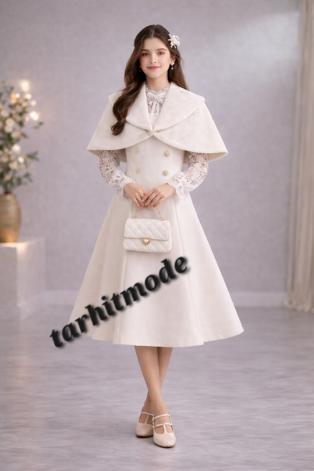 trēs élegante robe channel avec cape en fourrure