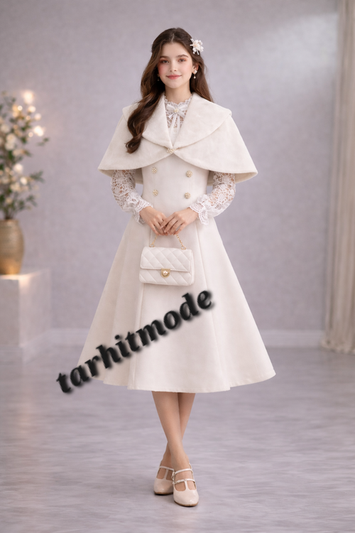 trēs élegante robe channel avec cape en fourrure